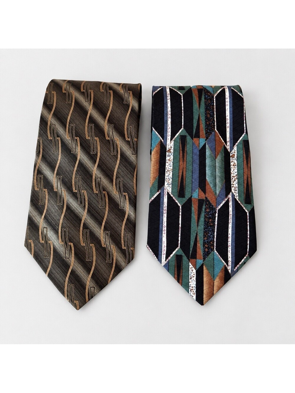 Vintage 90s Martin Wong Silk Neckties Lot of 2 Geometric Abstract Wide Ties